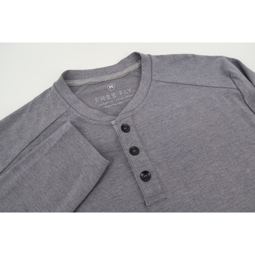 Free Fly Bamboo Flex Henley Shirt Mens Medium Gray Long Sleeve Performance